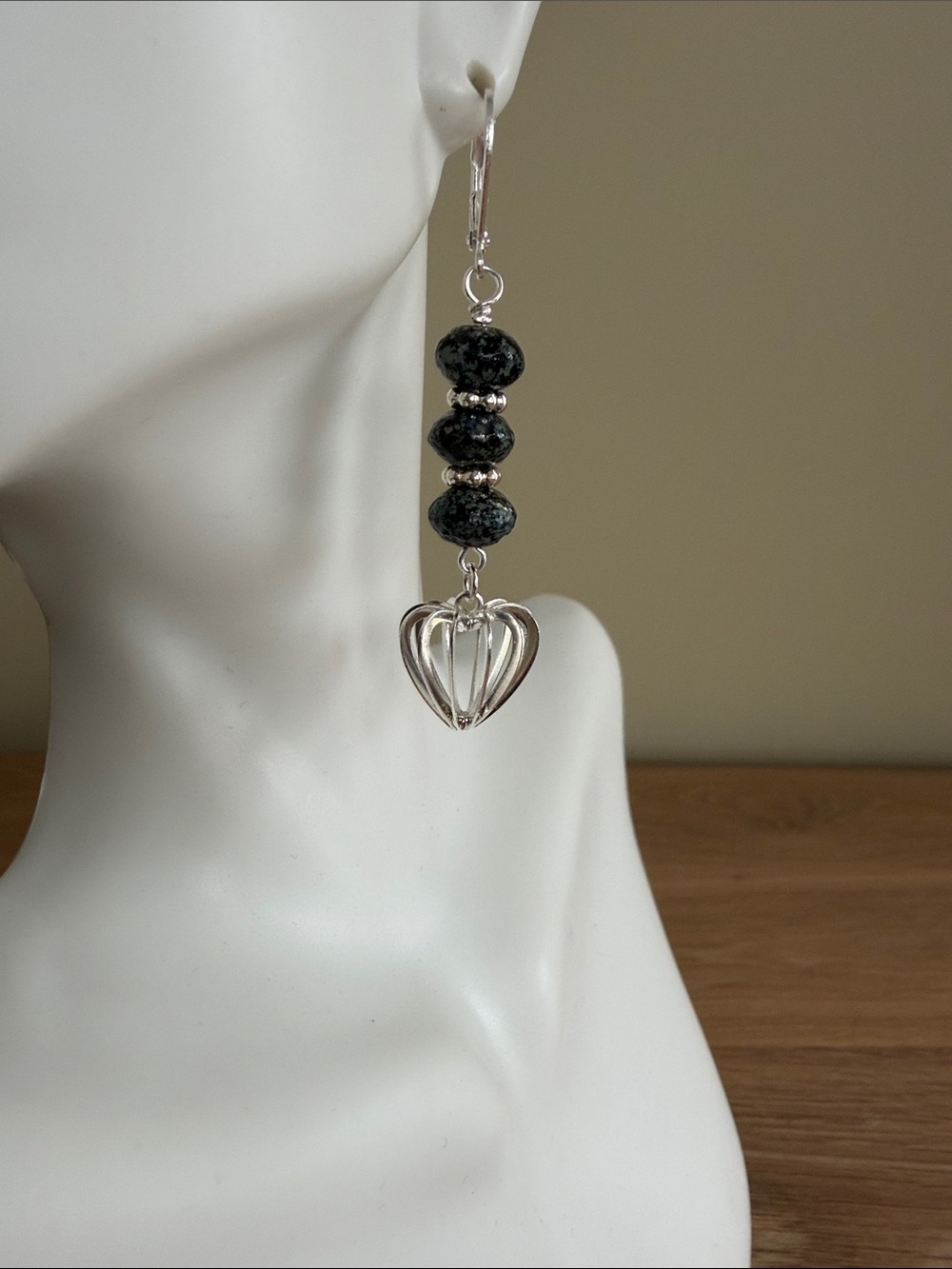HAND CRAFTED BLACK CZECH GLASS SILVER CAGE DROP EARRINGS - Picture 5 of 9